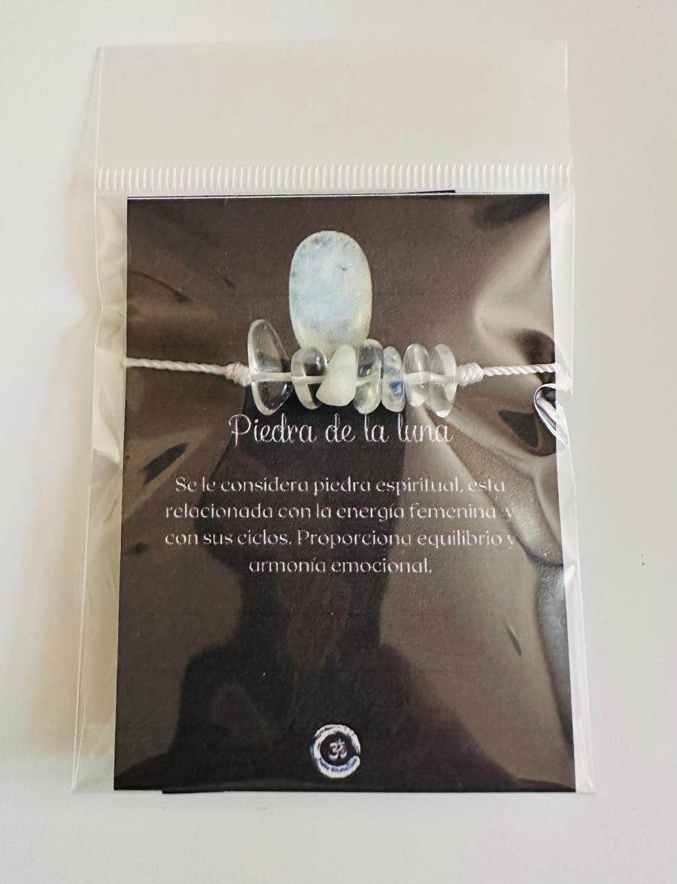 Pulsera Cuarzo Piedra Luna Chips Intuición, Energía Femenina, calma y equilibrio emocional