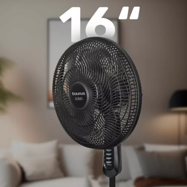 Ventilador Taurus De Pedestal, 16" Con 6 Aspas, 3 Velocidades, Negro