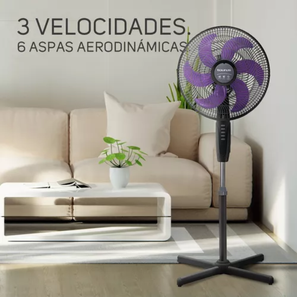 Ventilador Taurus De Pedestal, 16" Con 6 Aspas, 3 Velocidades, Negro