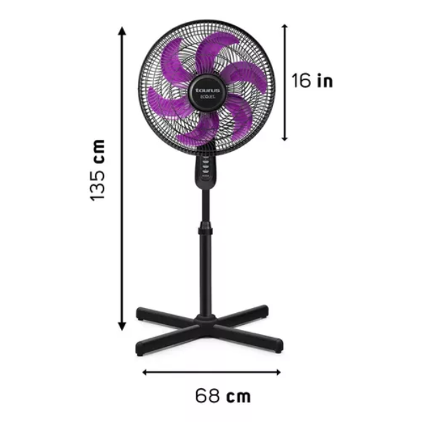 Ventilador Taurus De Pedestal, 16" Con 6 Aspas, 3 Velocidades, Negro