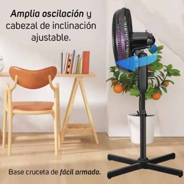 Ventilador Taurus De Pedestal, 16" Con 6 Aspas, 3 Velocidades, Negro