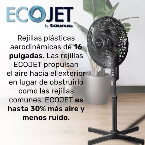 Ventilador Taurus De Pedestal, 16" Con 6 Aspas, 3 Velocidades, Negro