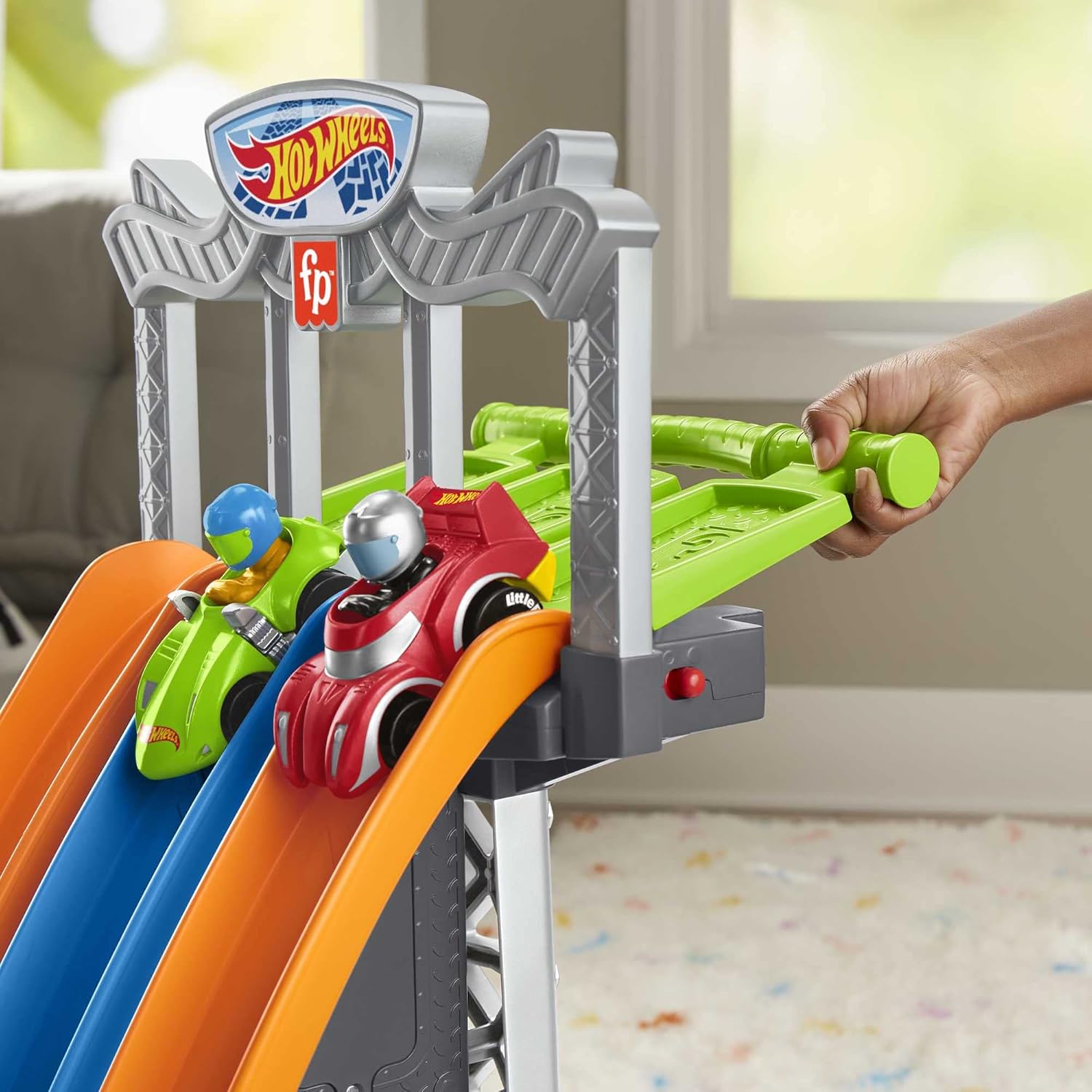 Pista Fisher-Price, LITTLE PEOPLE Gran Pista de Carreras de Hot Wheels Juguete para Bebé 18 Meses en Adelante