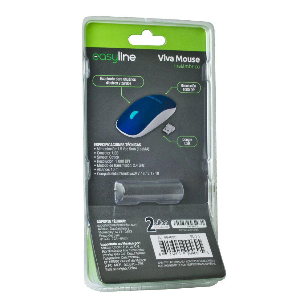 MOUSE INALAMBRIO 1000 DPI AZUL CASA USB OFICINA PORATIL ESTANDAR WINDOWS 10 METROS ESCUELA LAP PC EL-995128