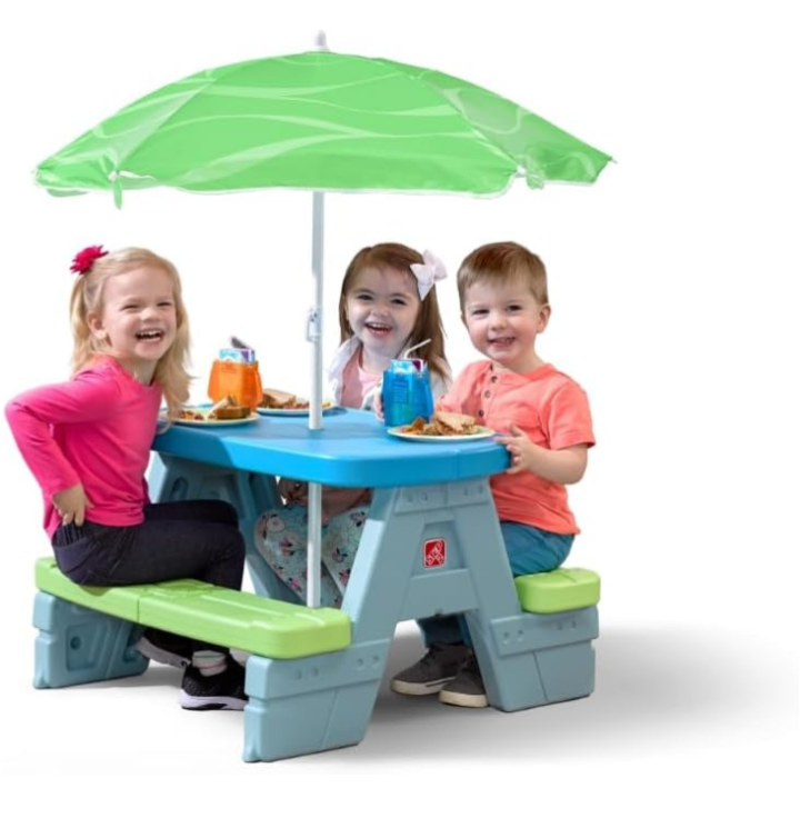 Mesa banco plegable infantil exterior interior sombrilla 