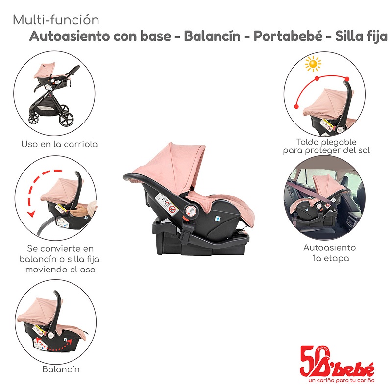 Carriola con Portabebe y Base DBEBE King Rosa