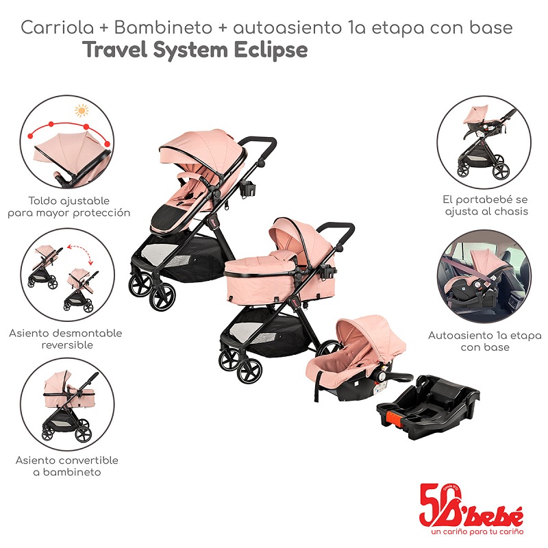 Carriola con Portabebe y Base DBEBE King Rosa