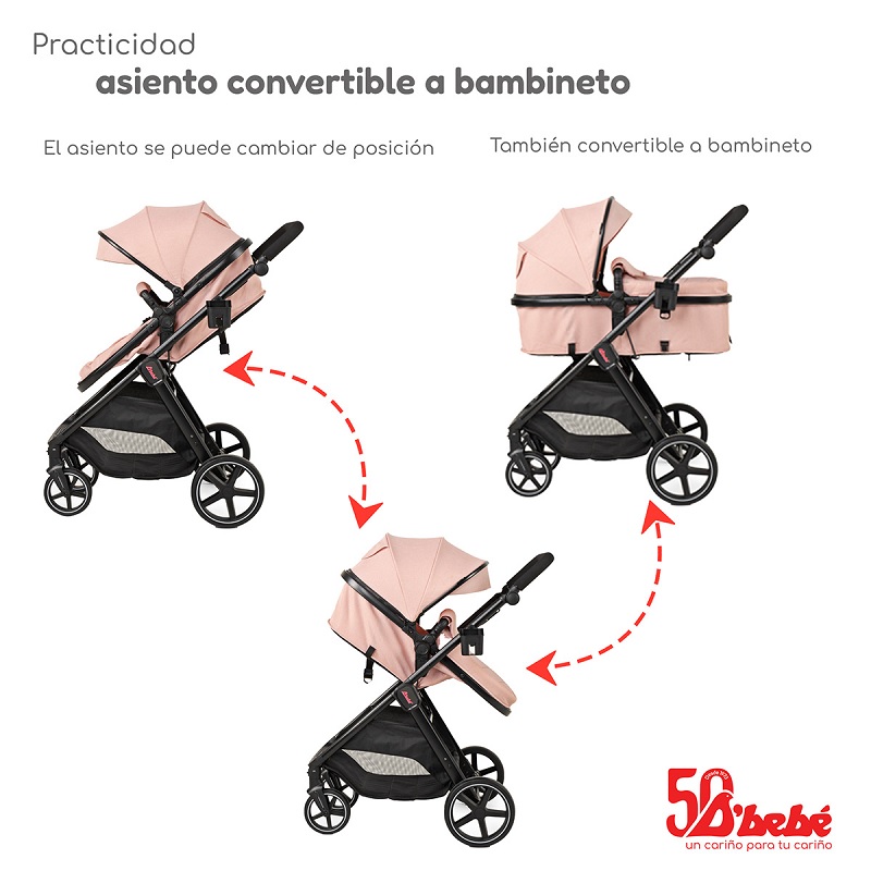 Carriola con Portabebe y Base DBEBE King Rosa