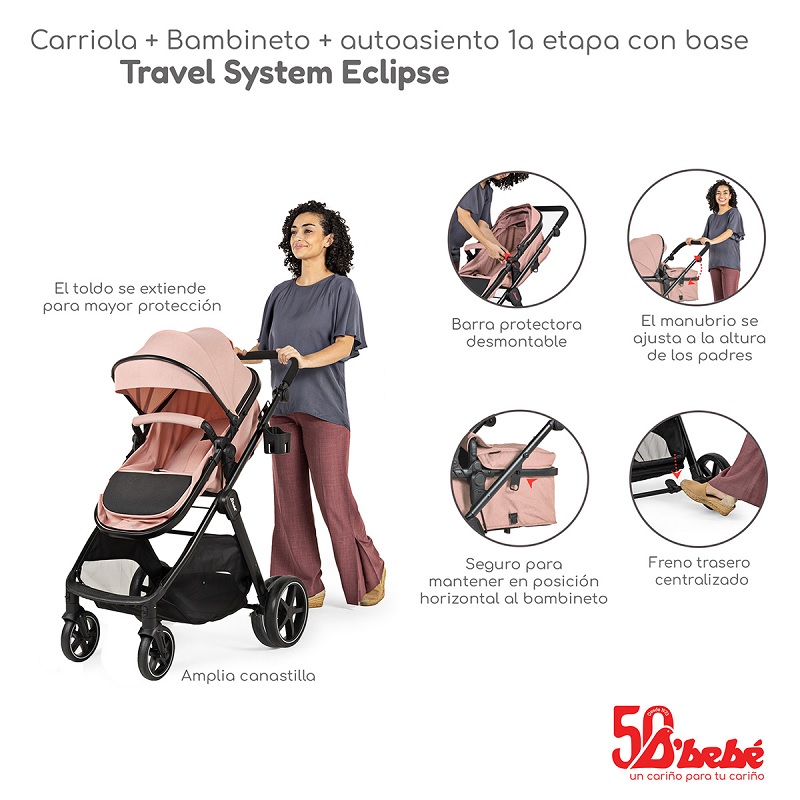 Carriola con Portabebe y Base DBEBE King Rosa
