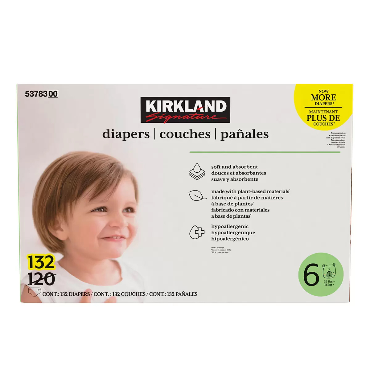 Pañales Kirkland Signature Etapa 6, 132 Pañales