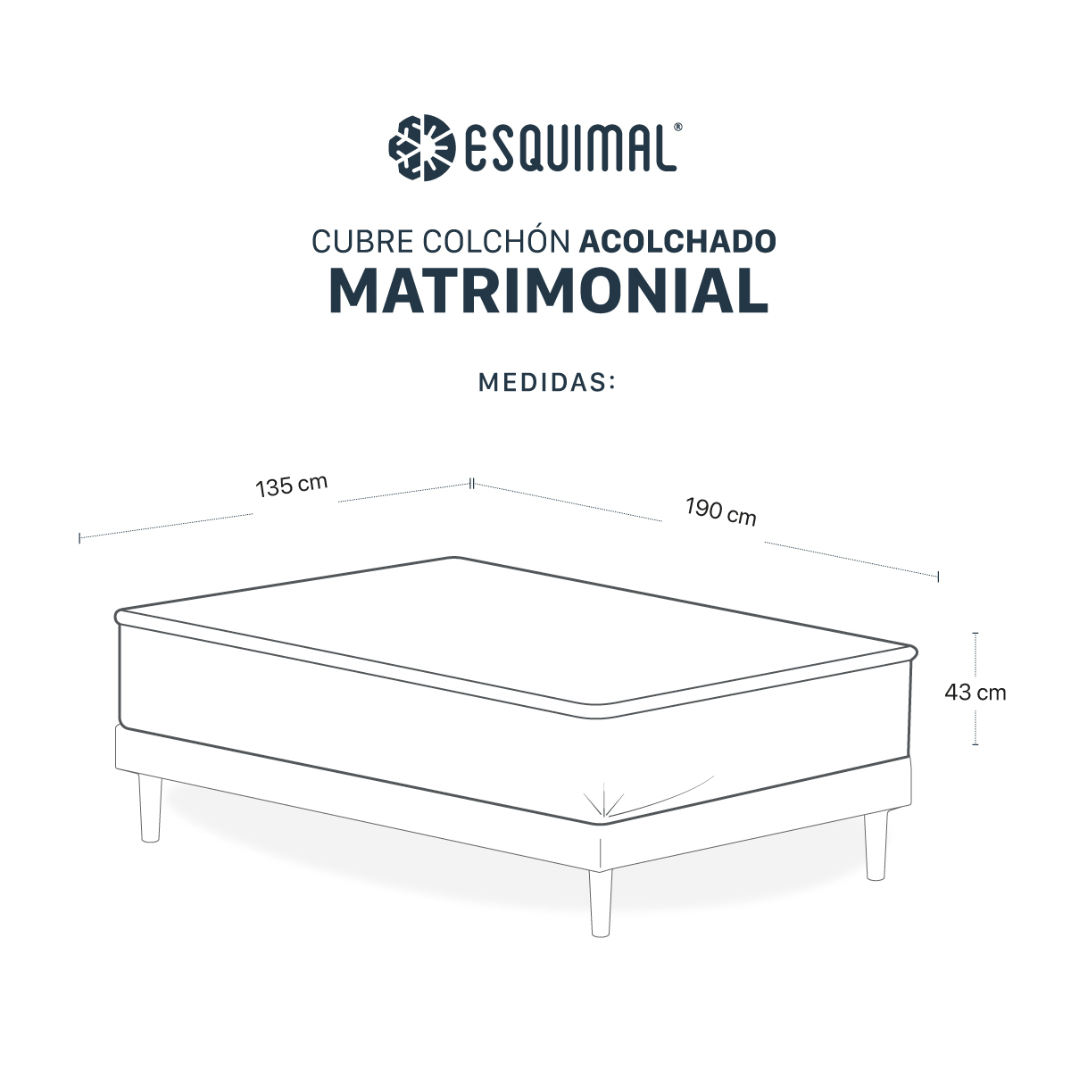 Cubre Colchón Matrimonial de 100% Algodón con Relleno Acolchado Down Alternative, Protector para Colchones Hipoalergénico y Transpirable ESQUIMAL