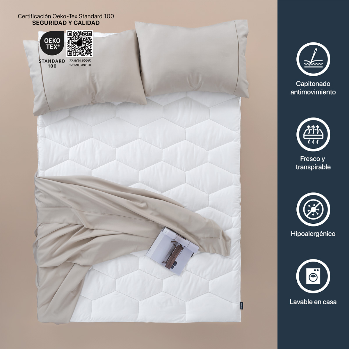 Cubre Colchón Matrimonial de 100% Algodón con Relleno Acolchado Down Alternative, Protector para Colchones Hipoalergénico y Transpirable ESQUIMAL