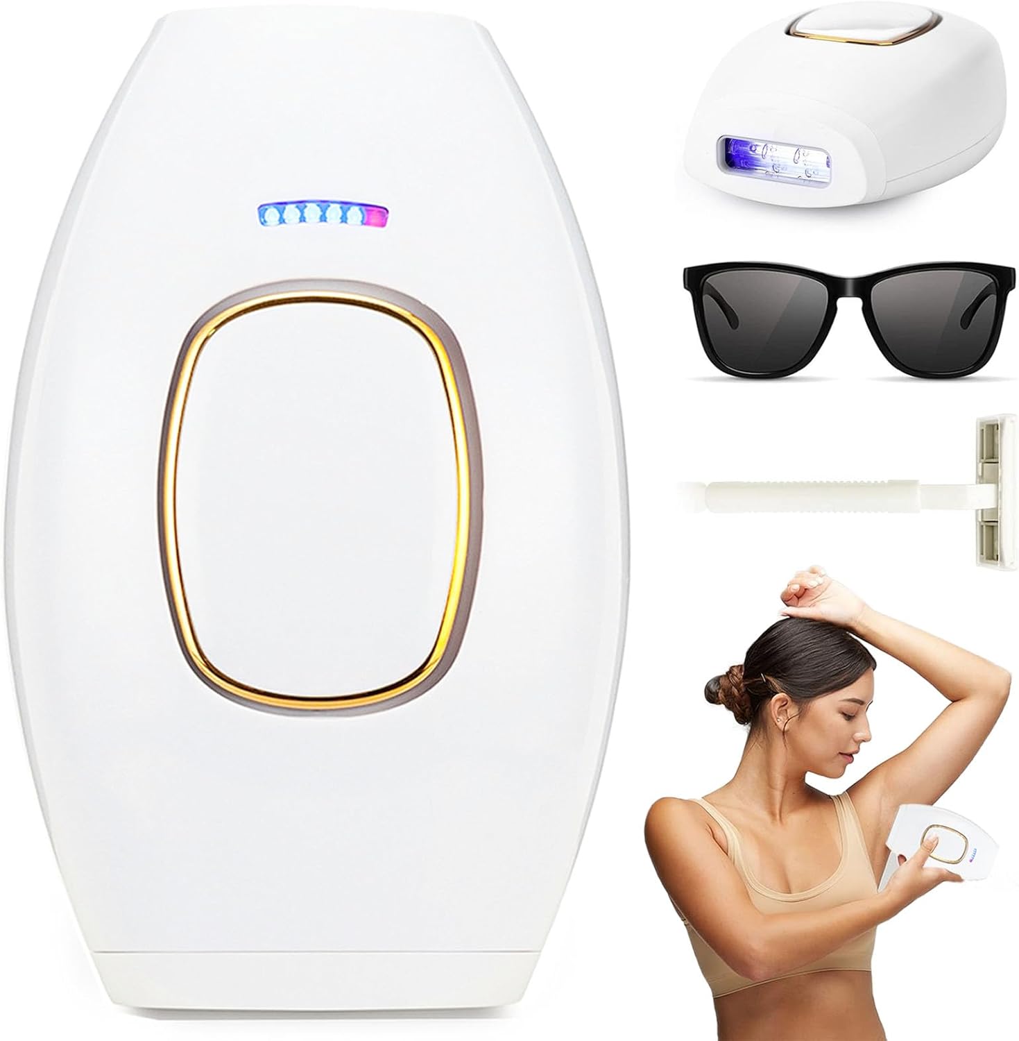 Depiladora Laser, Dispositivo de depilación láser IPL para Mujeres y Hombres, depiladora de luz pulsada para Bikini, Pierna, Brazo entre otros, indolora.