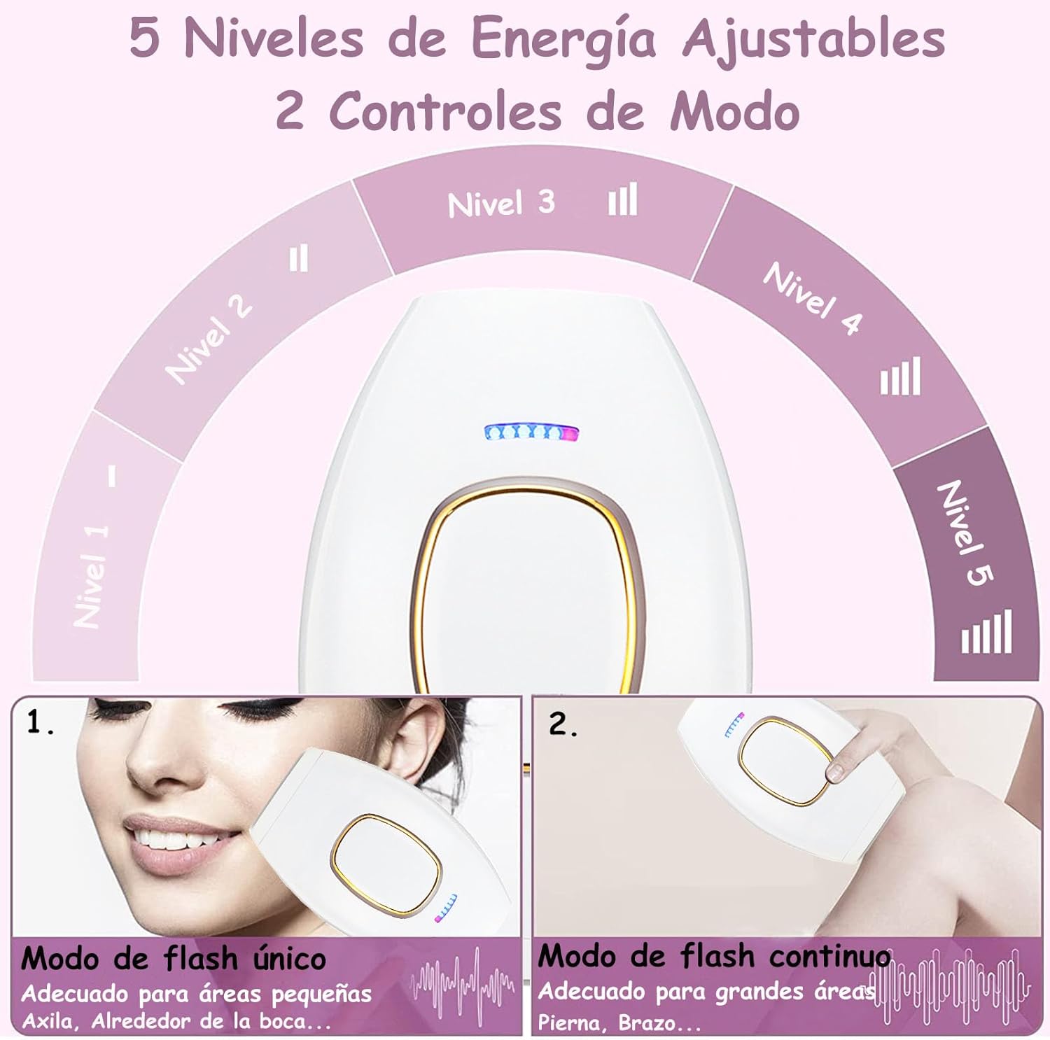 Depiladora Laser, Dispositivo de depilación láser IPL para Mujeres y Hombres, depiladora de luz pulsada para Bikini, Pierna, Brazo entre otros, indolora.