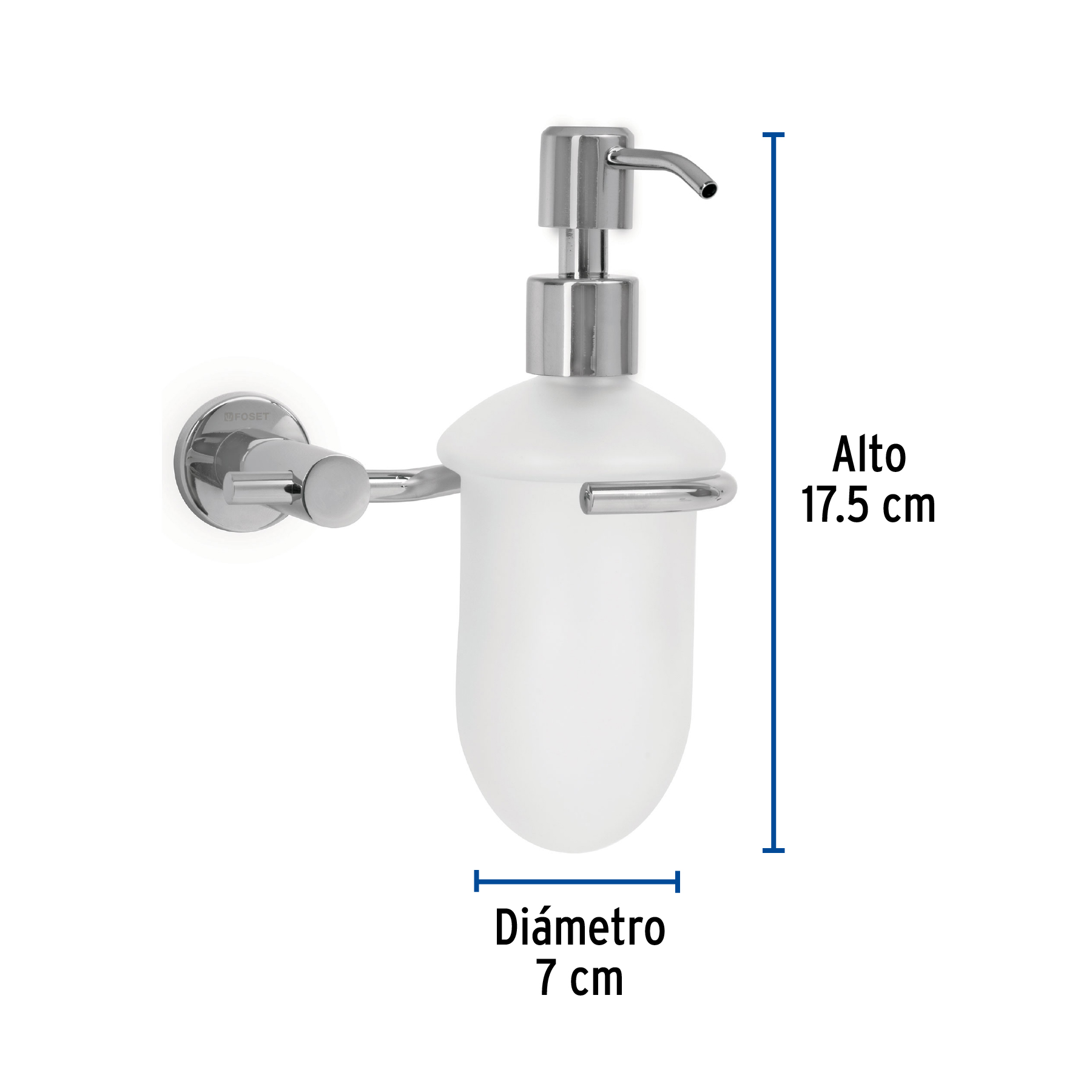 Dispensador de jabón a pared en acabado cromo, Foset