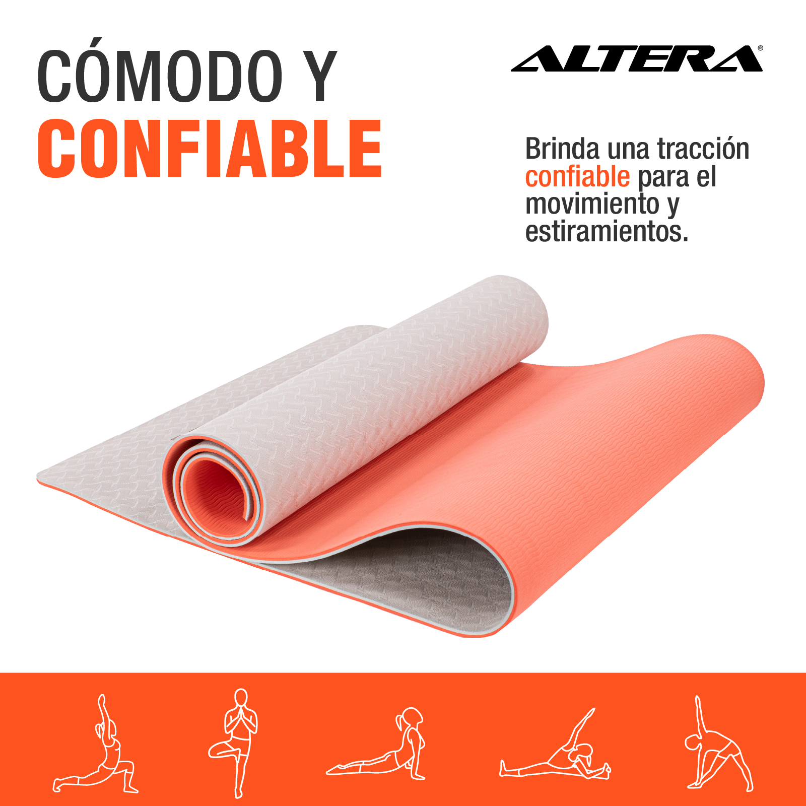 Tapete Yoga Para Ejercicio Altera Antiderrapante Pilates Mat Color Arena Coral
