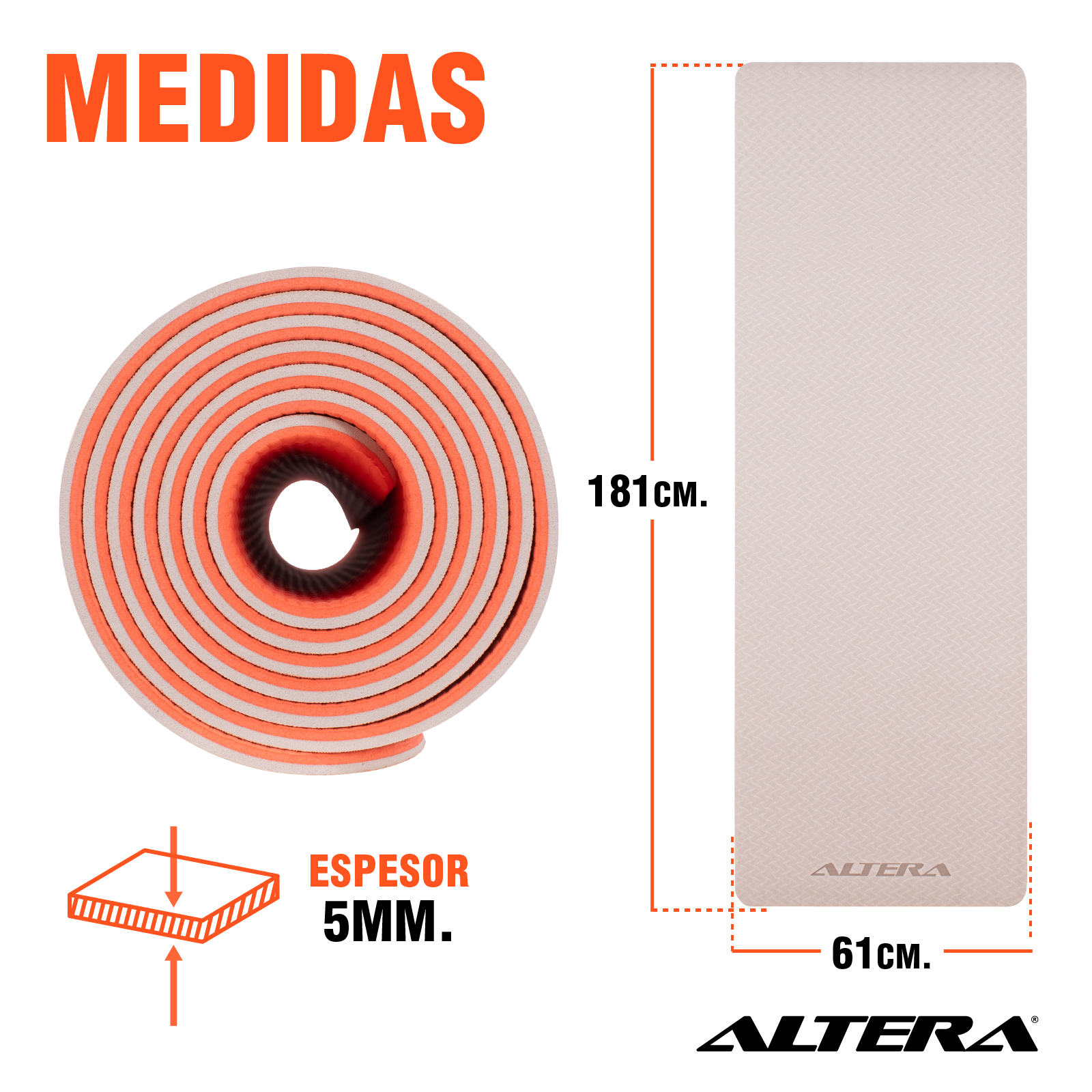 Tapete Yoga Para Ejercicio Altera Antiderrapante Pilates Mat Color Arena Coral