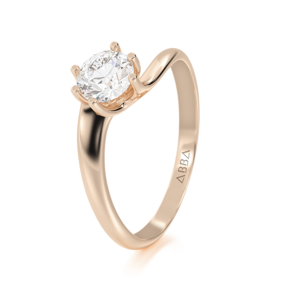 ANILLO DE COMPROMISO  ORO ROSA 10K  SOLITARIO CURVO  ABBA JOYAS 