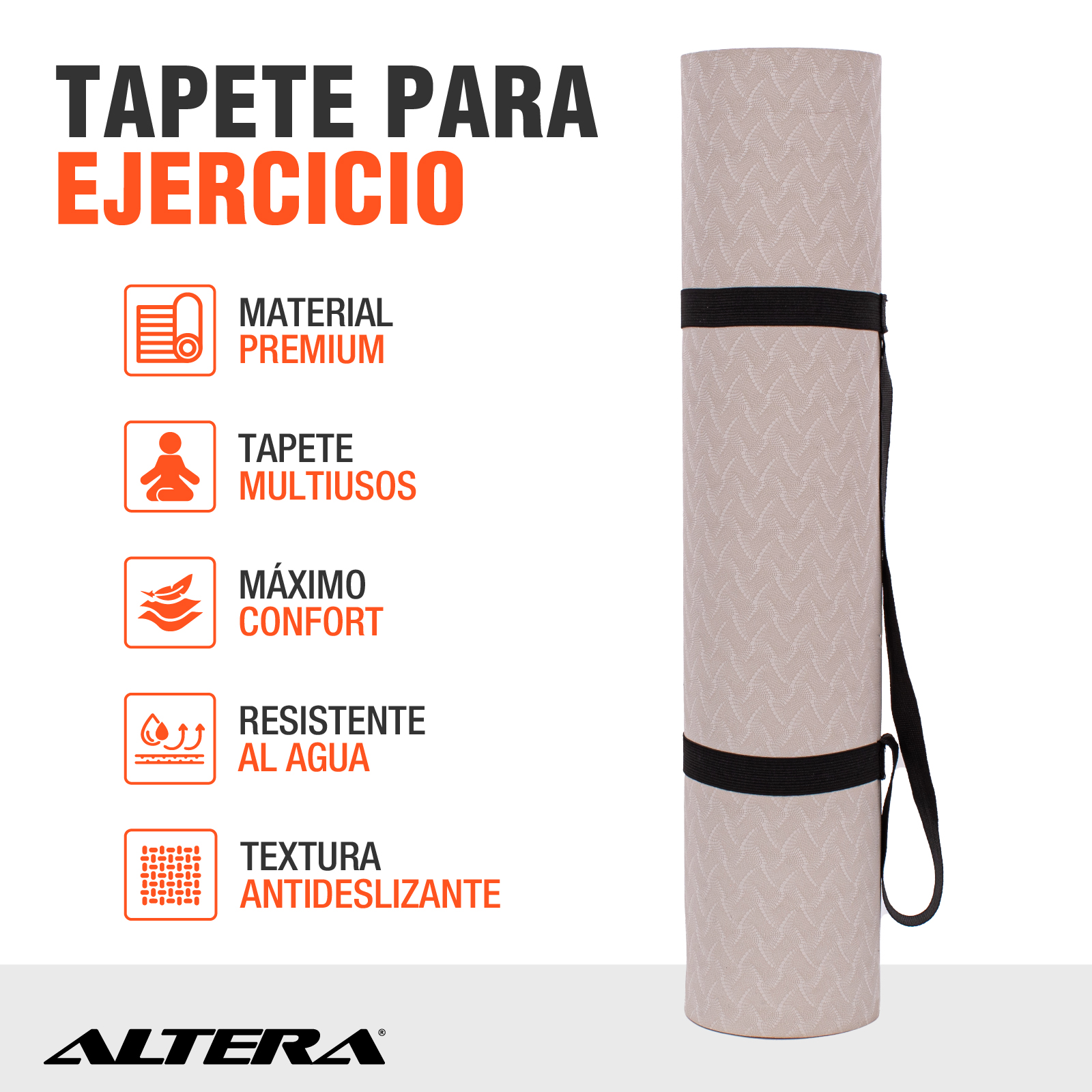 Tapete Yoga Para Ejercicio Altera Antiderrapante Pilates Mat Color Arena Coral
