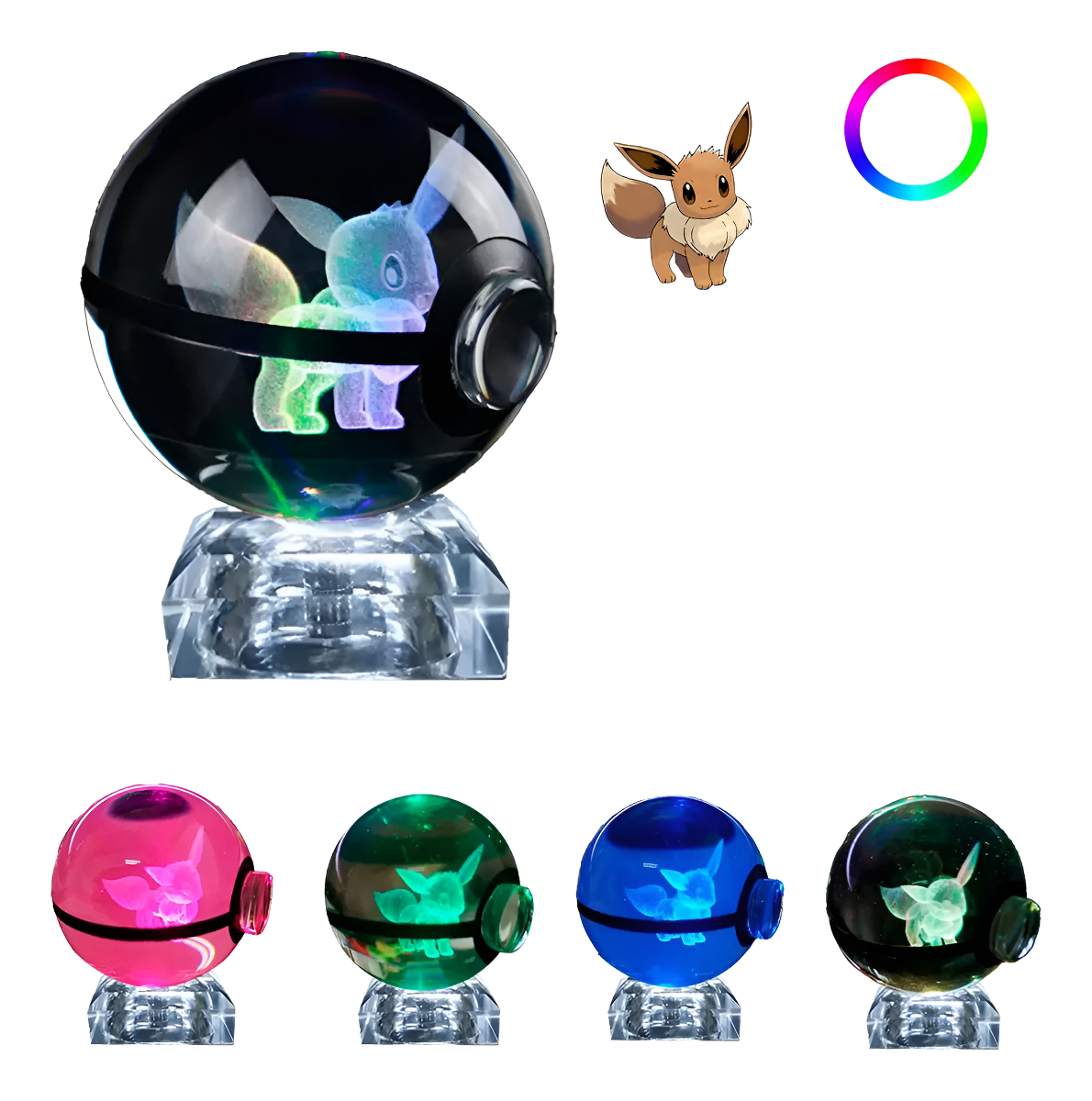 Pokebola De Cristal 3d Pokemon Cristal Varios Modelos Luz Eevee