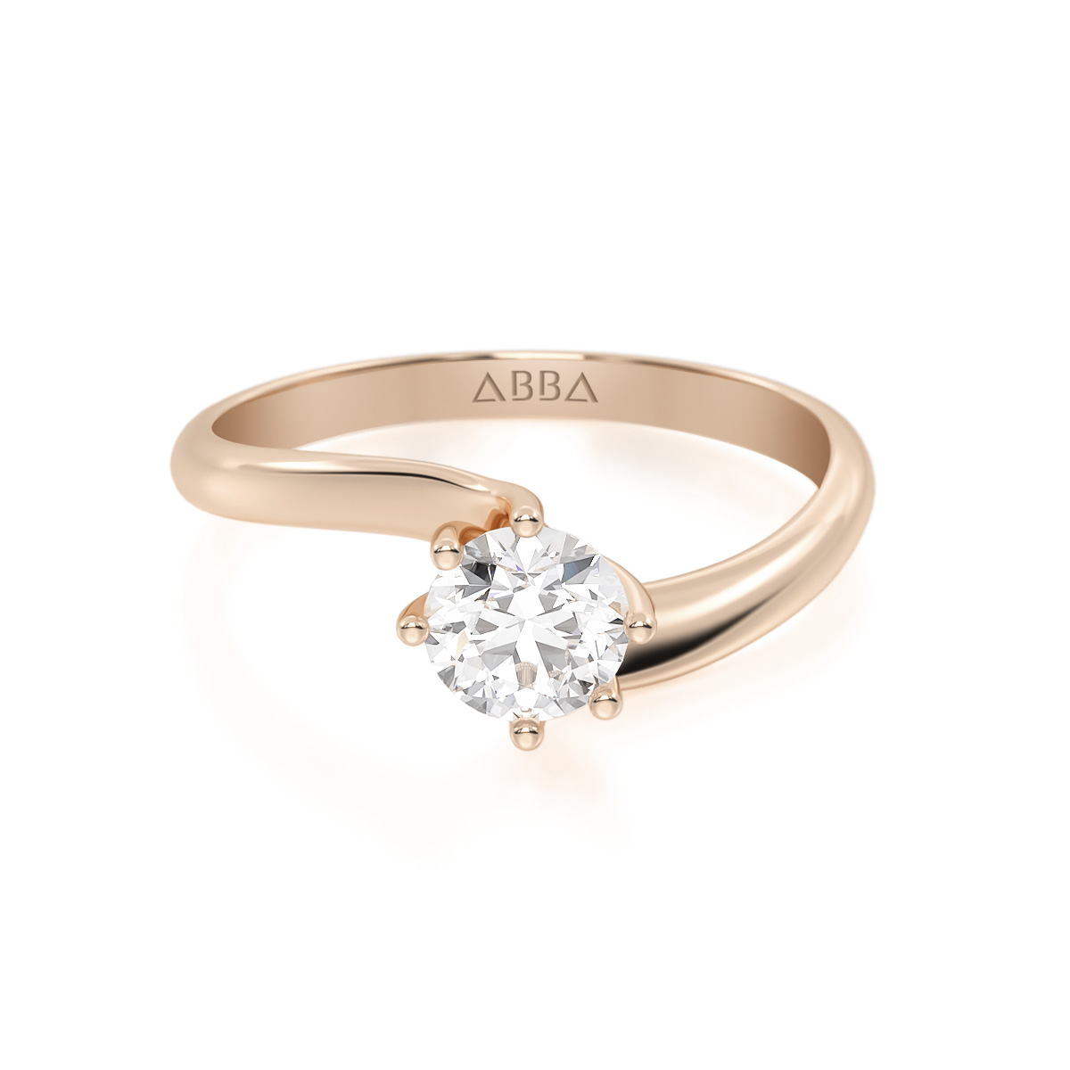 ANILLO DE COMPROMISO  ORO ROSA 10K  SOLITARIO CURVO  ABBA JOYAS 