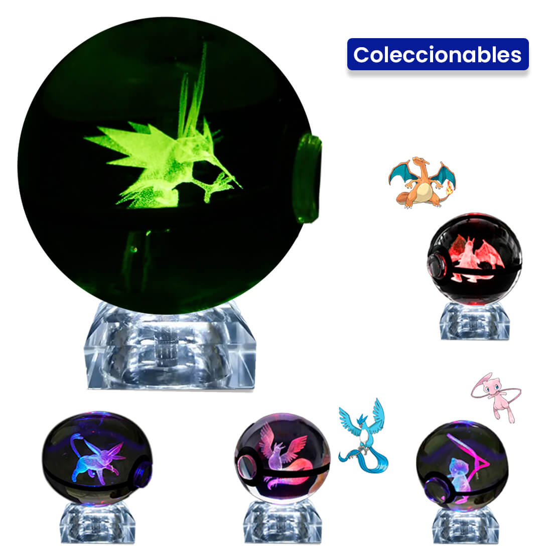 Pokebola De Cristal 3d Pokemon Cristal Varios Modelos Luz Zapdos