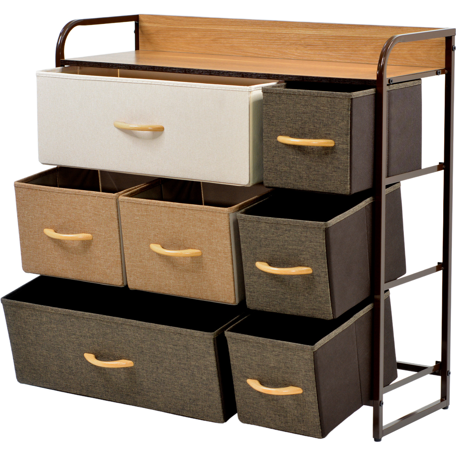 Mueble Buro Organizador Comoda Cafe Metal 7 Cajoneras Tela