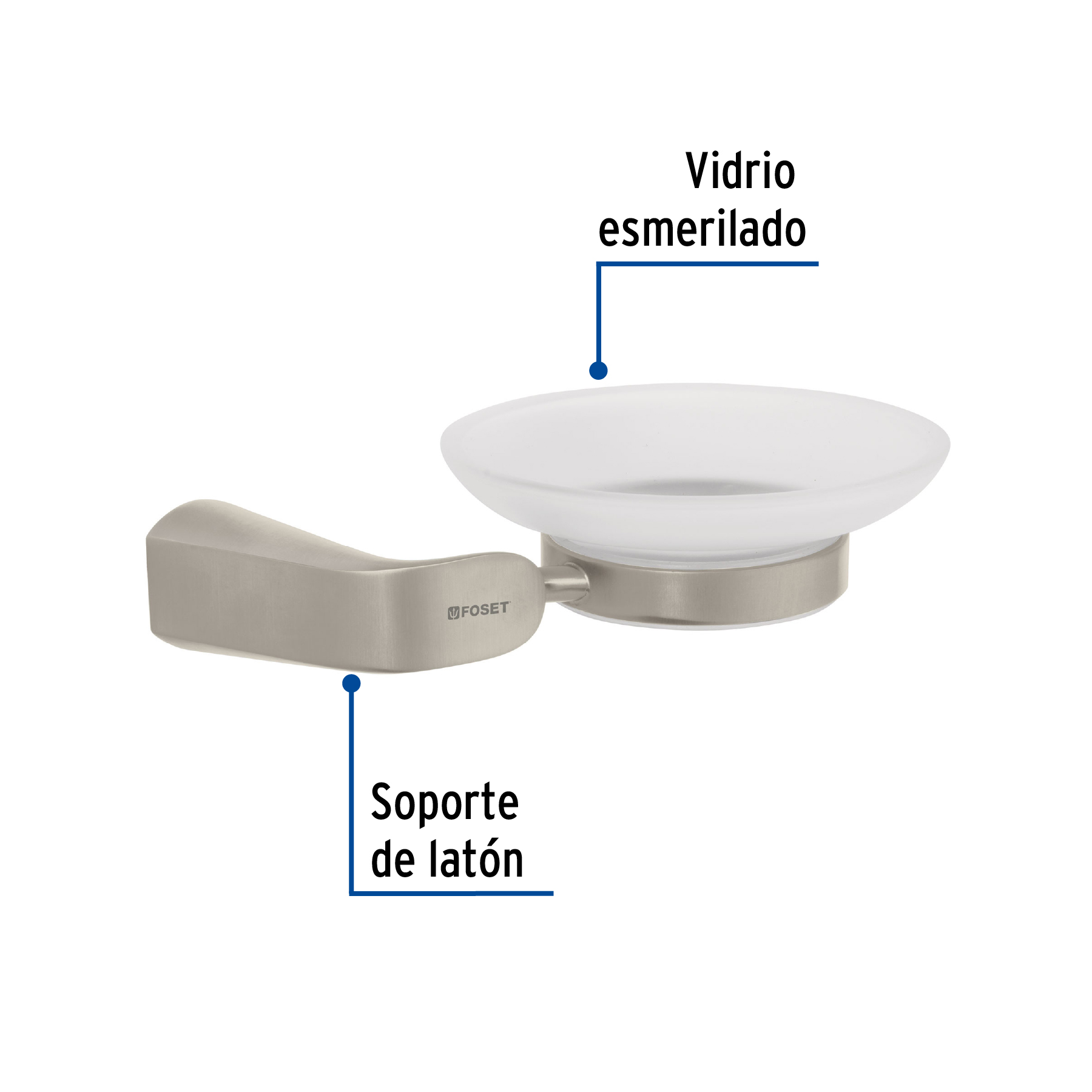 Jabonera de latón acabado satín con plato de vidrio, Foset