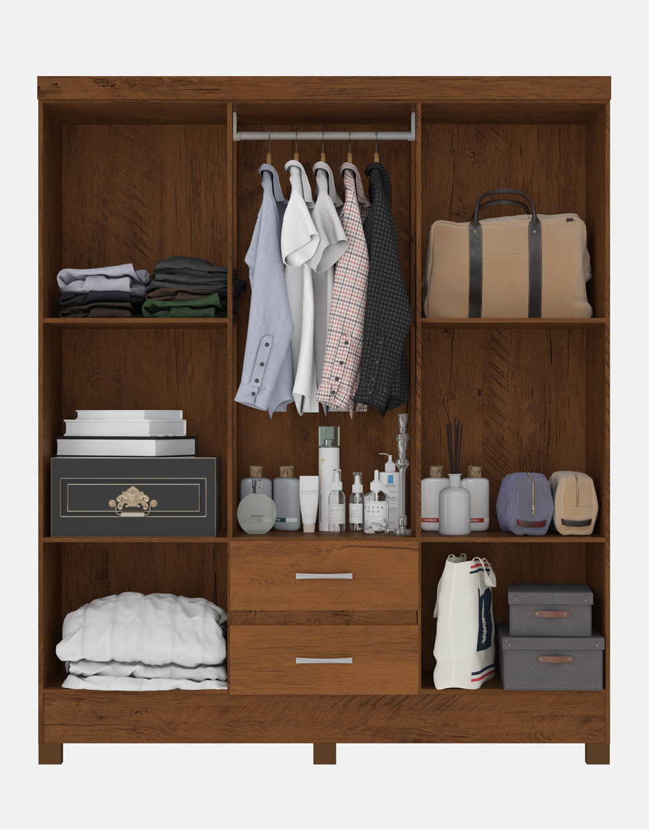 Ropero Closet Moderno Lotus 6 Puertas Y 2 Cajones Rustico