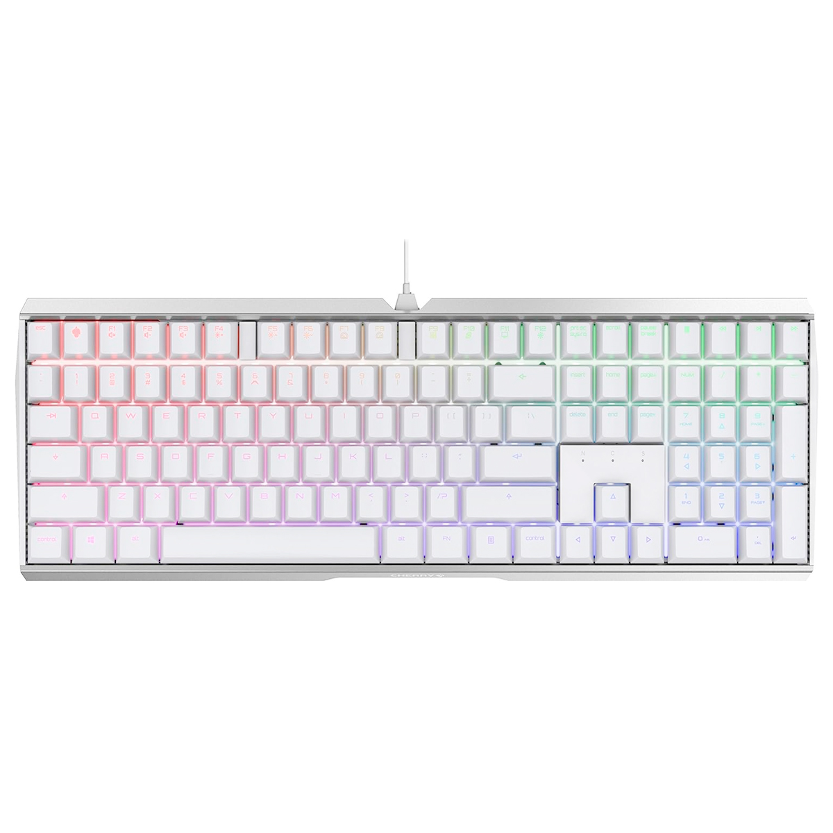 Teclado Mecanico Gamer RGB Cherry MX 3.0S alámbrico Compacto Blanco con interruptores (switchs) Azules, 109 Teclas doble inyeccion (Reacondicionado)