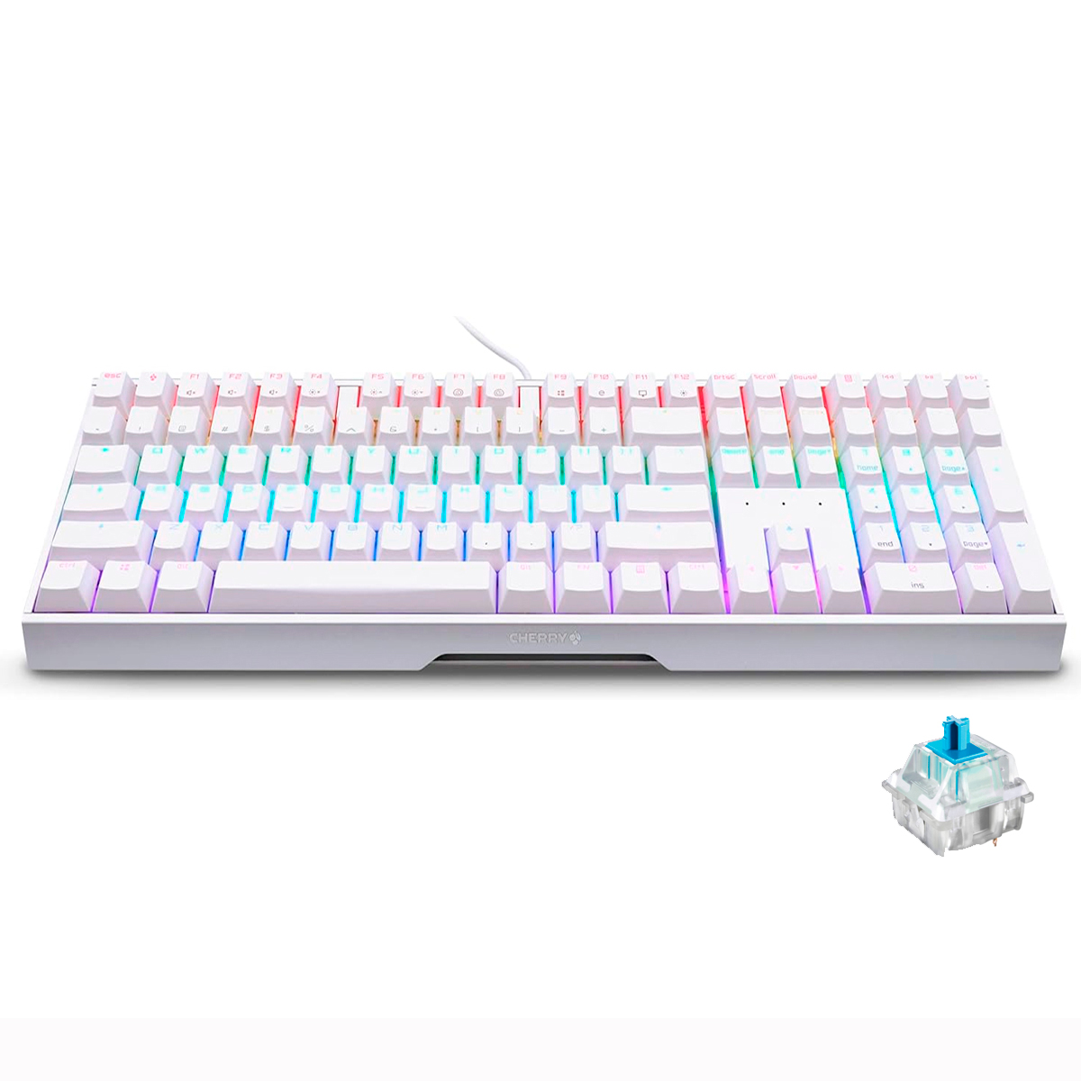 Teclado Mecanico Gamer RGB Cherry MX 3.0S alámbrico Compacto Blanco con interruptores (switchs) Azules, 109 Teclas doble inyeccion (Reacondicionado)