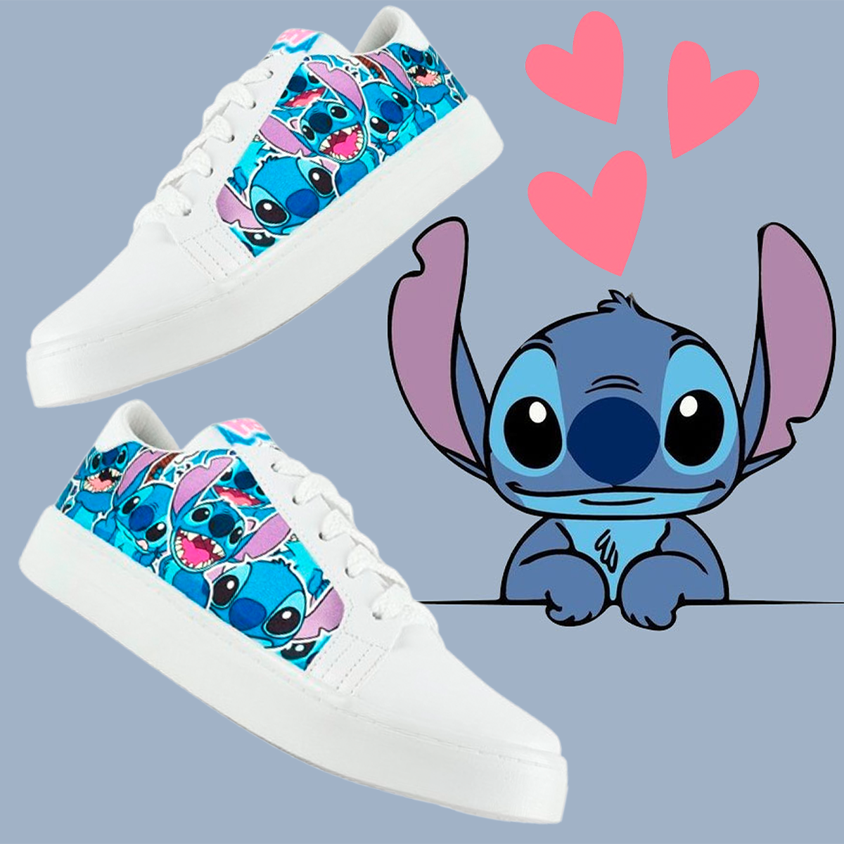 Tenis Stitch Lilo Juvenil Moda Urbano Blancos Cómodos 464-BS