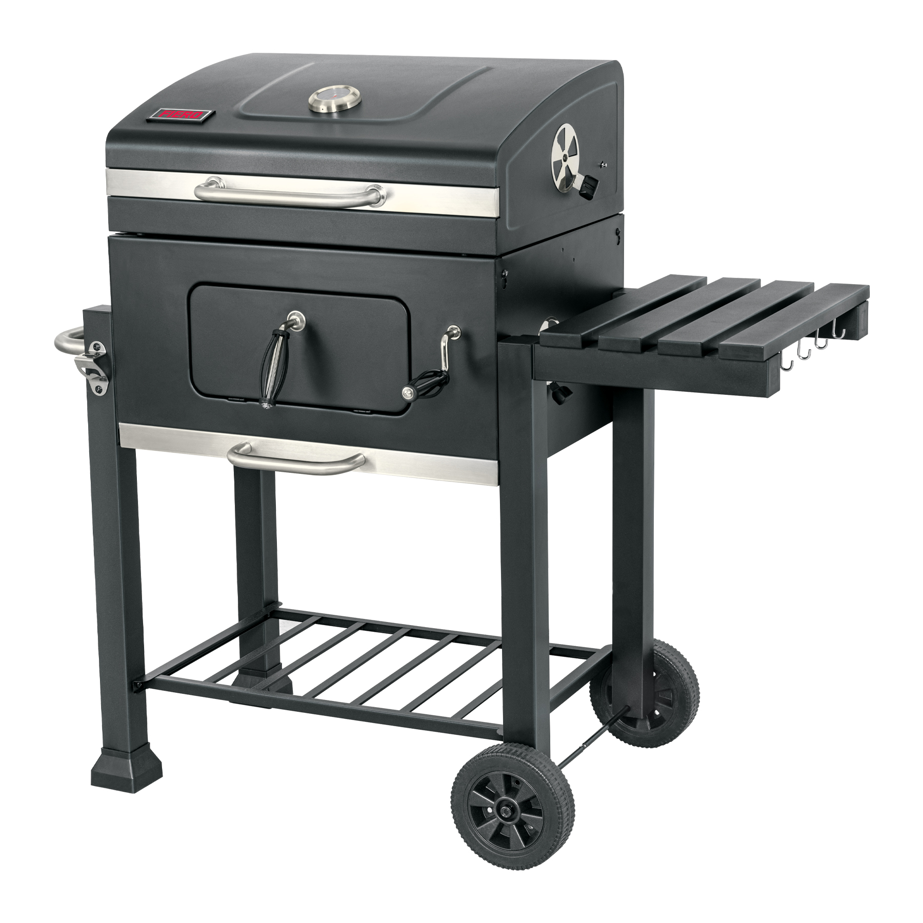 Asador de carbón de 24" con tapa, negro,  2 parrillas de hierro fundido  