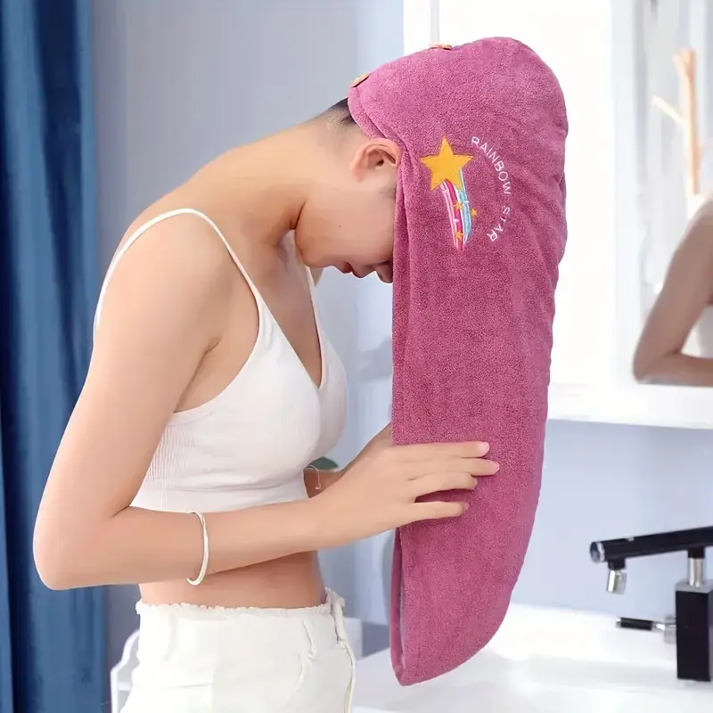 Toalla para Cabello, Secado Rápido, Boton De Osito, Natación, Spa y Baño, Turbante Para Pelo, 2 Piezas