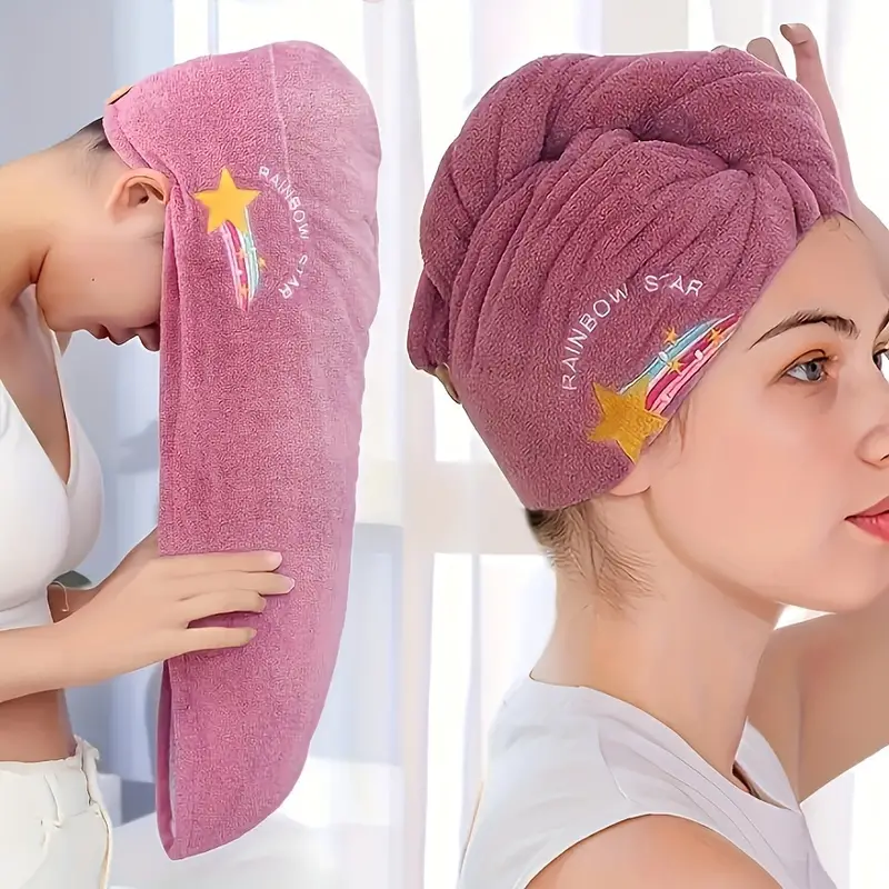 Toalla para Cabello, Secado Rápido, Boton De Osito, Natación, Spa y Baño, Turbante Para Pelo, 2 Piezas