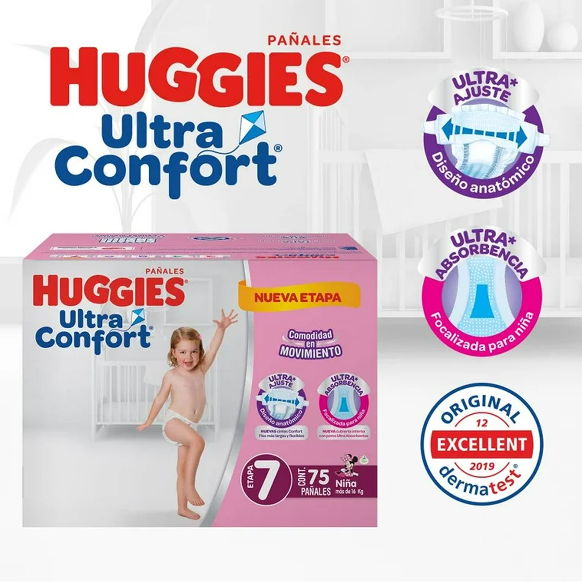 Pañales Huggies Ultraconfort Etapa 7 Niña 75 Pañales