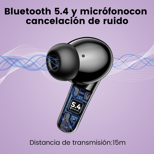 Audífonos Inalámbricos Occiam P91 In Ear Bluetooth 5.4 ANC ±30dB Cancelación de Ruido Color Morado 60H Autonomía ENC Conexión Rápida Carga Inalámbrica HI-FI Bajo IPX7