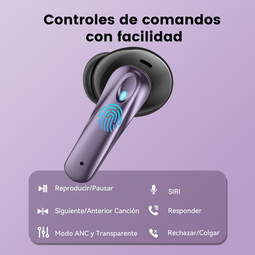 Audífonos Inalámbricos Occiam P91 In Ear Bluetooth 5.4 ANC ±30dB Cancelación de Ruido Color Morado 60H Autonomía ENC Conexión Rápida Carga Inalámbrica HI-FI Bajo IPX7