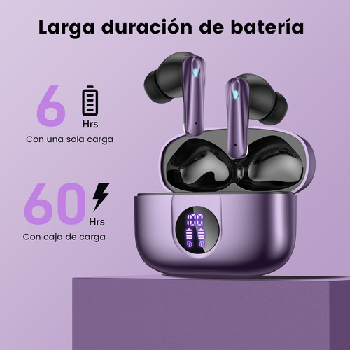 Audífonos Inalámbricos Occiam P91 In Ear Bluetooth 5.4 ANC ±30dB Cancelación de Ruido Color Morado 60H Autonomía ENC Conexión Rápida Carga Inalámbrica HI-FI Bajo IPX7