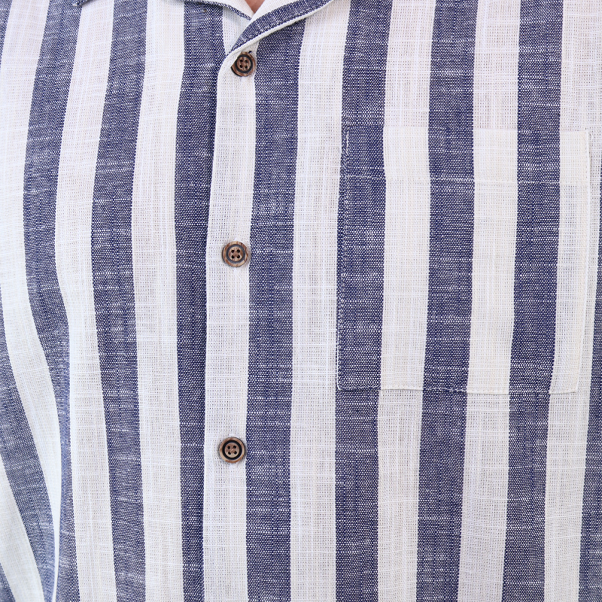 Camisa Resort Manga Corta De Algodón Estamado A Rayas Azules Para Hombre