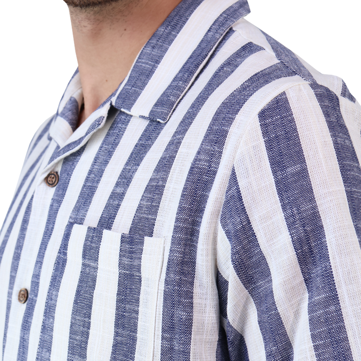 Camisa Resort Manga Corta De Algodón Estamado A Rayas Azules Para Hombre