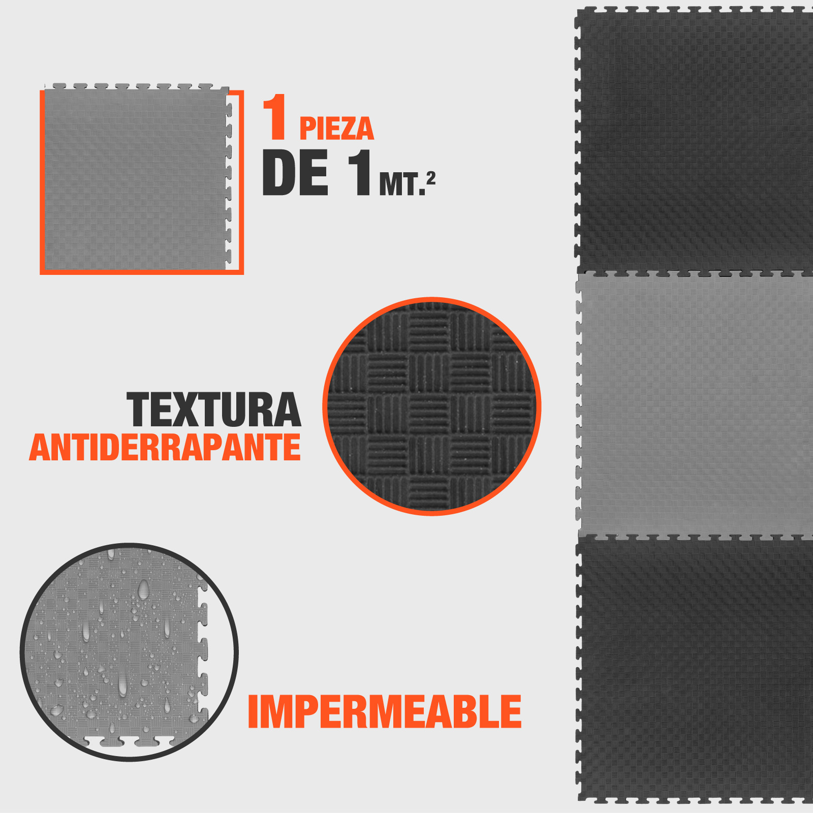 Tatami Judo Taekwondo Piso Para Gimnasio 1m Altera Patron Cuadros Color Negro-Gris