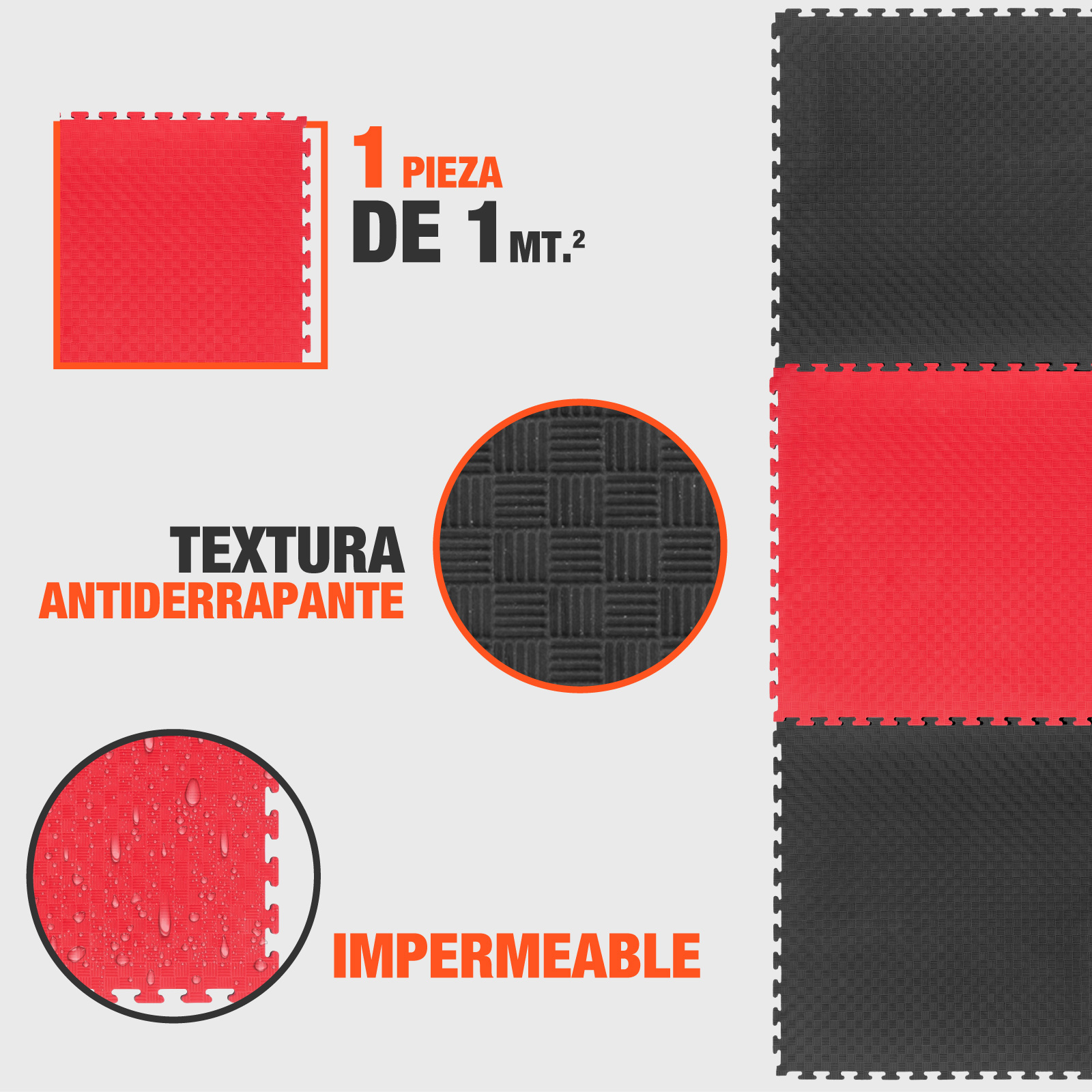 Tatami Judo Taekwondo Piso Para Gimnasio 1m Altera 1pz Patron Cuadros Color Negro-Rojo