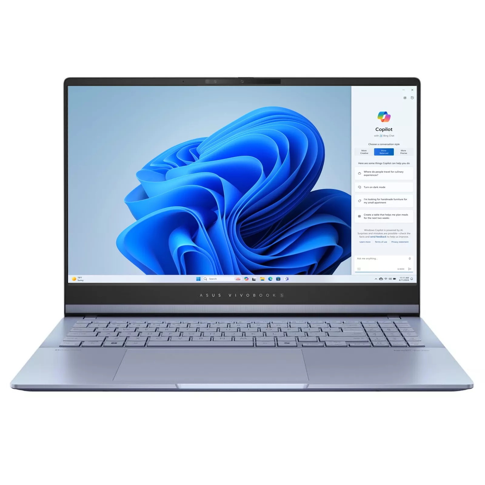 Laptop Asus Vivobook S5506MAWS7615 Pantalla 15 1/2 Pulgadas Oled Procesador Intel Core Ultra 7 155 H 3-8 GHz Intel Arc Graphics 16 Gb Ram 1 Tb Ssd Windows 11 Home Color Azul