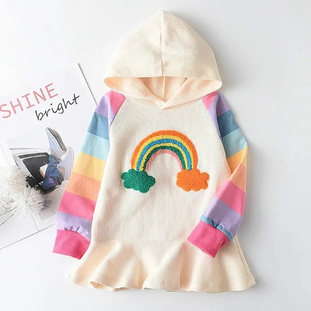 Vestido Manga Larga a Rayas de Arcoíris Niña Primavera