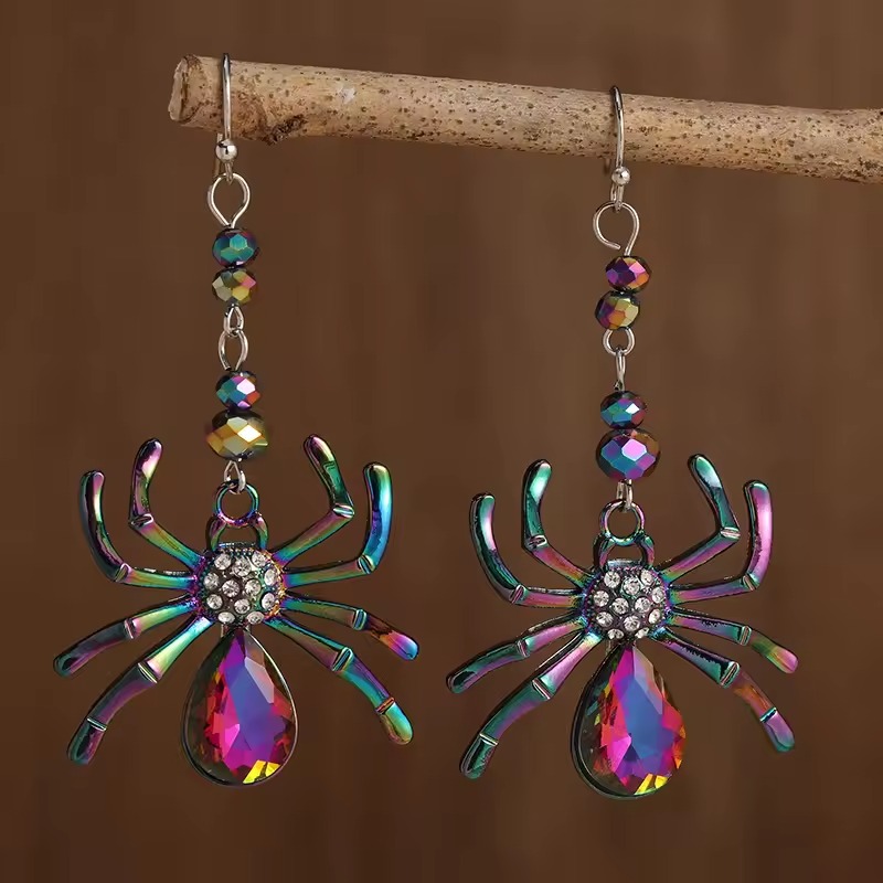 Aretes Pendientes Tarántula Araña Grande Colorida Moda Fiesta Regalo