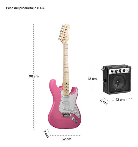 Guitarra Electrica Accesorios Rosa + Amplificador De Regalo 9v 5a Audiotek