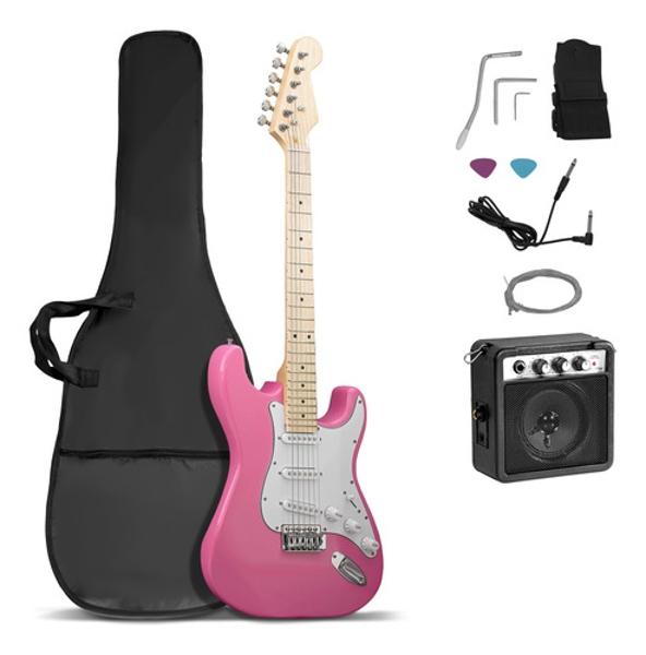 Guitarra Electrica Accesorios Rosa + Amplificador De Regalo 9v 5a Audiotek