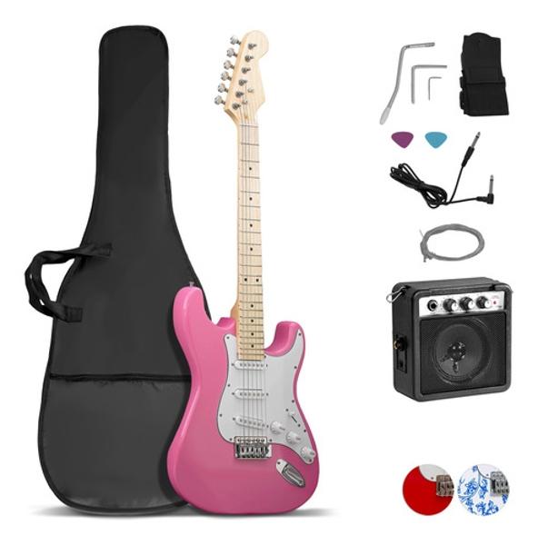 Guitarra Electrica Accesorios Rosa + Amplificador De Regalo 9v 5a Audiotek