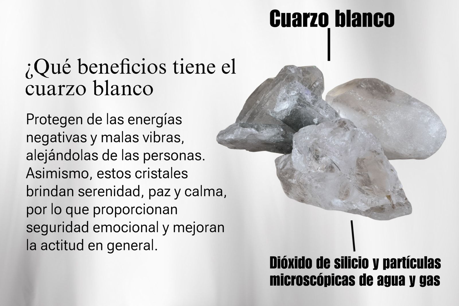 Pieza de Cuarzo Blanco, brinda serenidad, paz, seguridad emocional, protección, alejan mala vibra